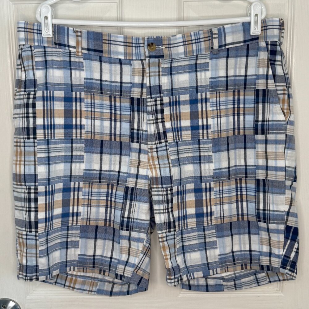 Peter Millar Blue White Madras Cotton Shorts Size 38